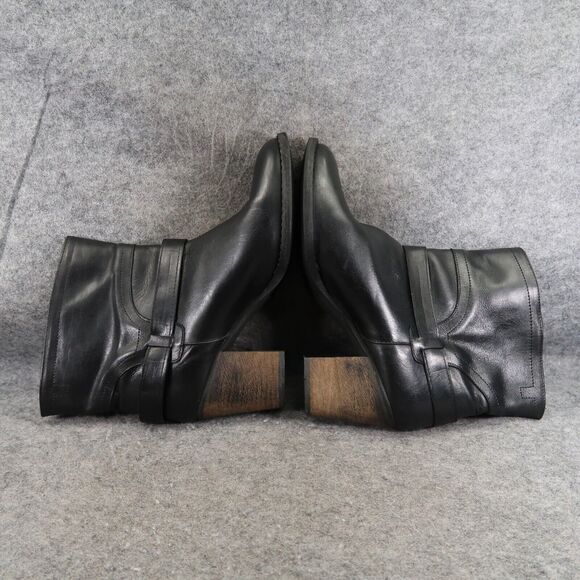 Greisy Shoes Womens 40 Bootie Leather Stacked Heel Buckle Strap Ankle Boot Black - Picture 10 of 16